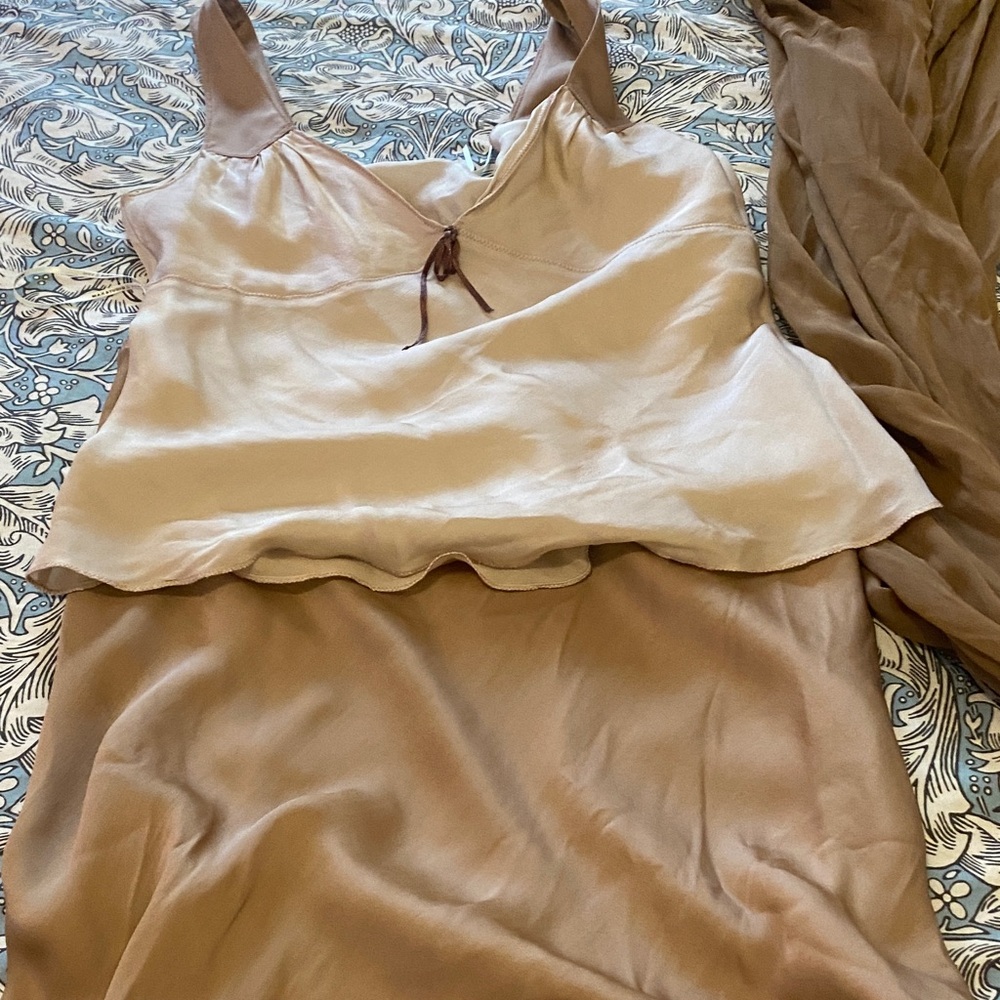 Max Studio Beige and Brown top and Skirt with scarf